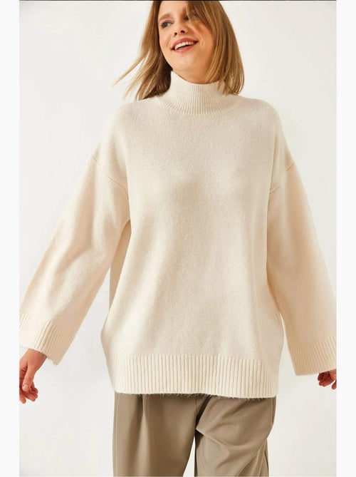 Oversized gebreide trui met halve col en ribdetails lucci - Kiabi