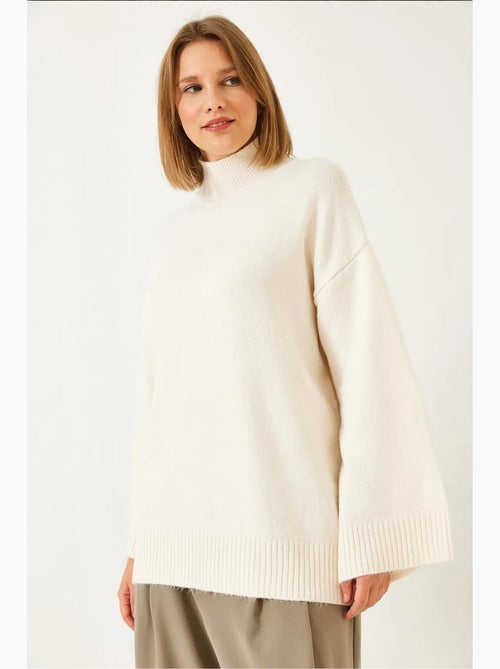 Oversized gebreide trui met halve col en ribdetails lucci - Kiabi