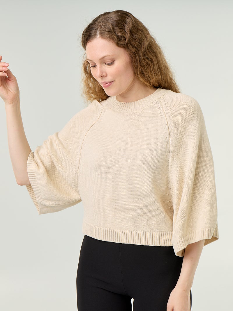 Oversized gebreide trui met lage mouwinzetten Wit - Kiabi