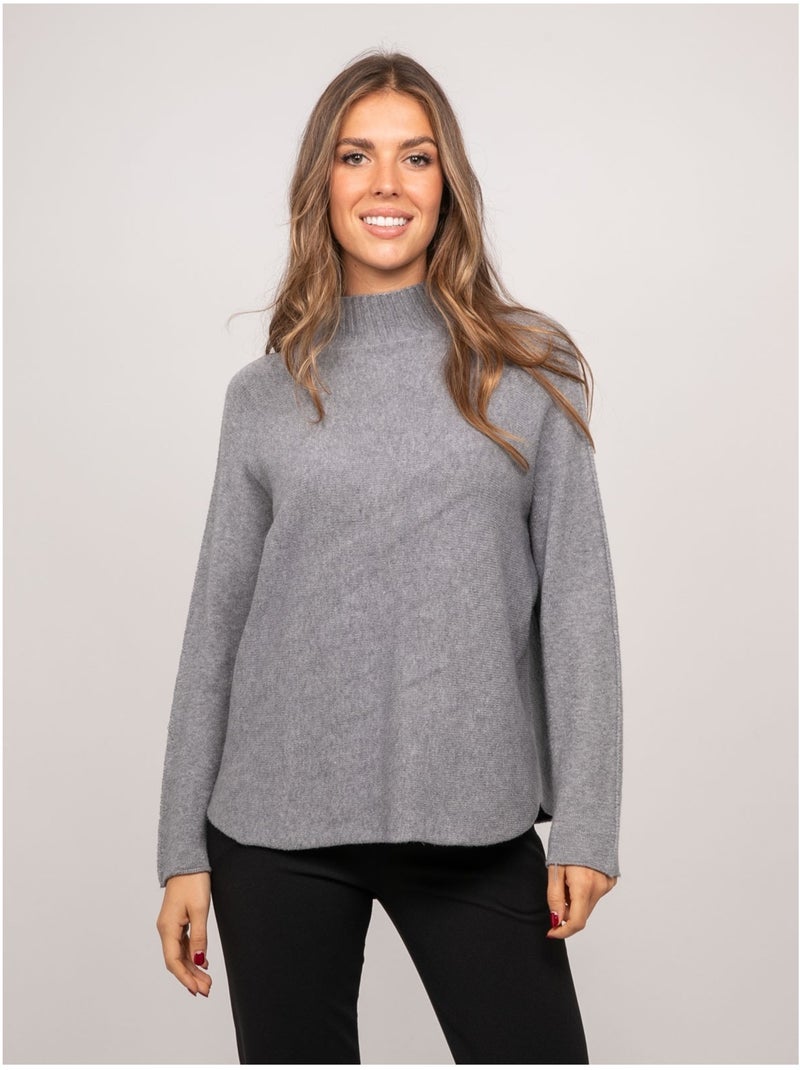 Oversized gebreide trui met opstaande kraag kaleta Grijs - Kiabi