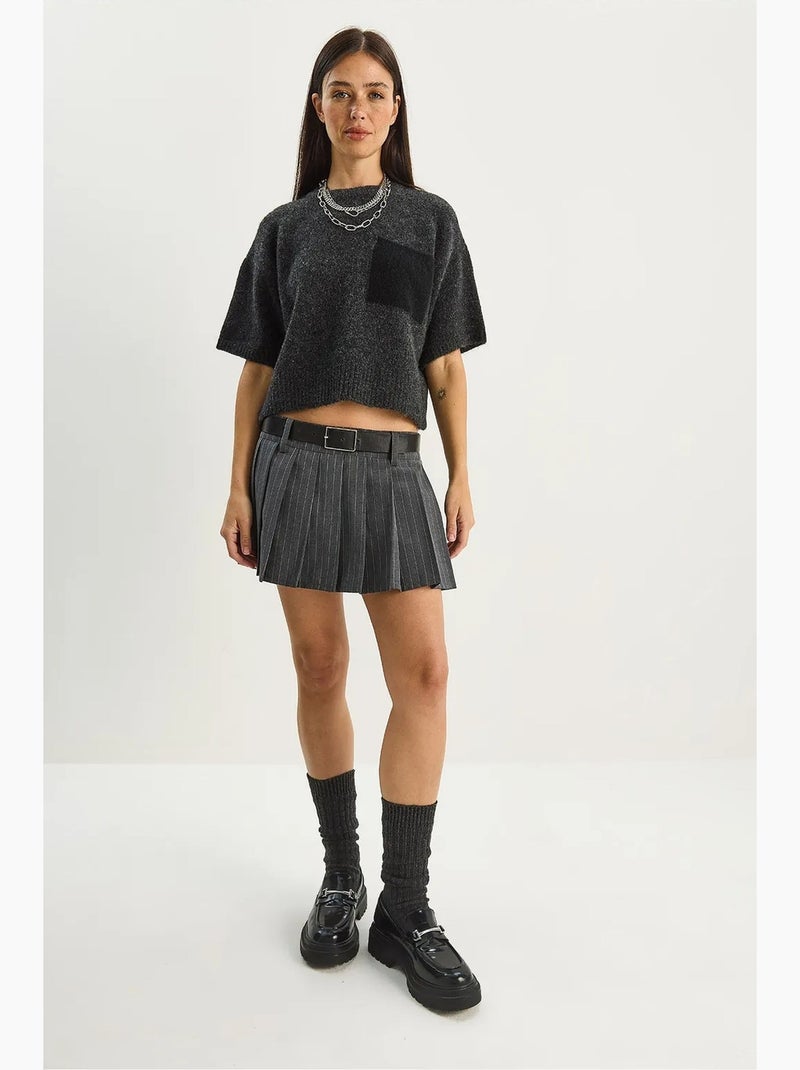 Oversized gebreide trui met ronde hals en zak lucci Grijs Zwart - Kiabi