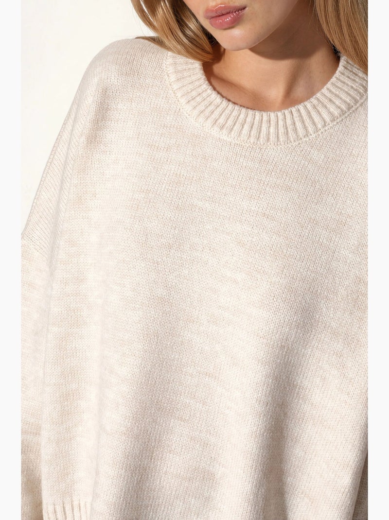 Oversized gebreide trui met ronde hals hiccup Crème - Kiabi