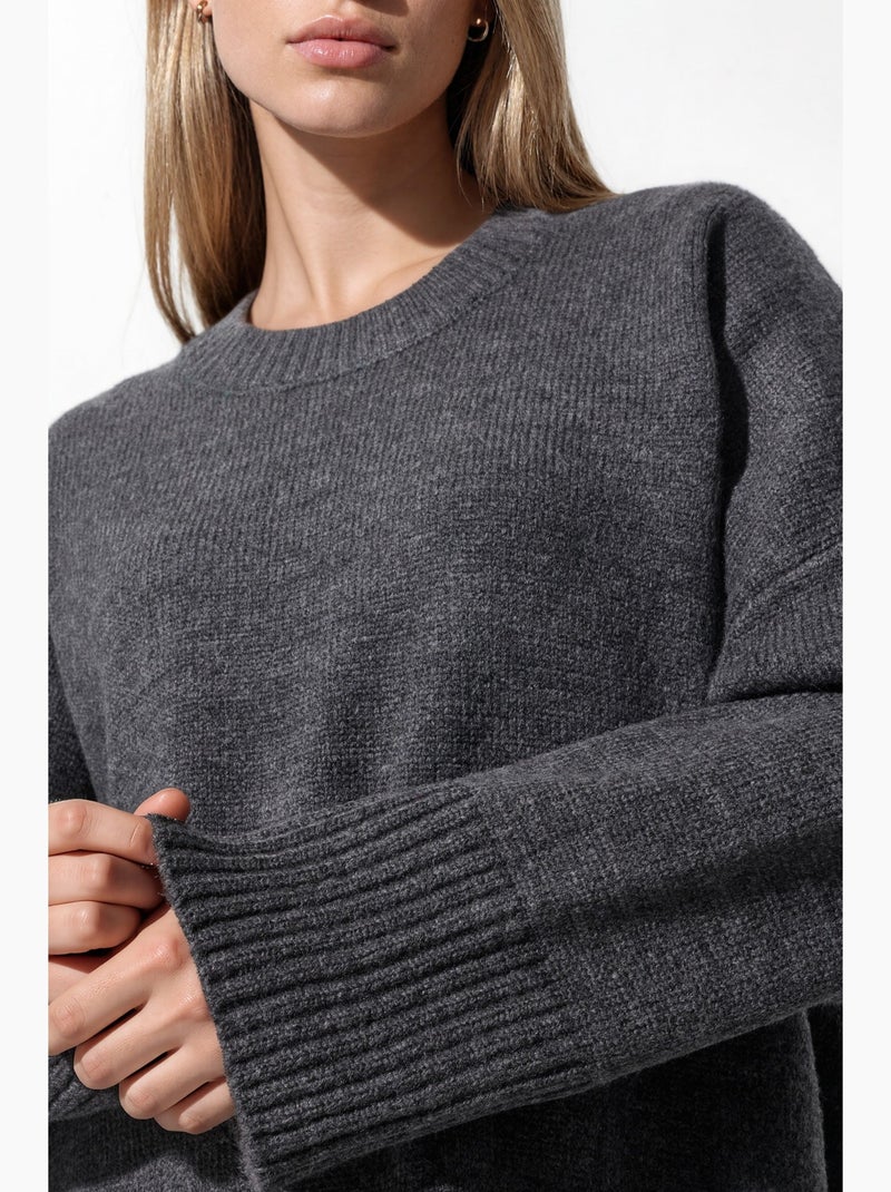 Oversized gebreide trui met ronde hals hiccup Donkergrijs - Kiabi