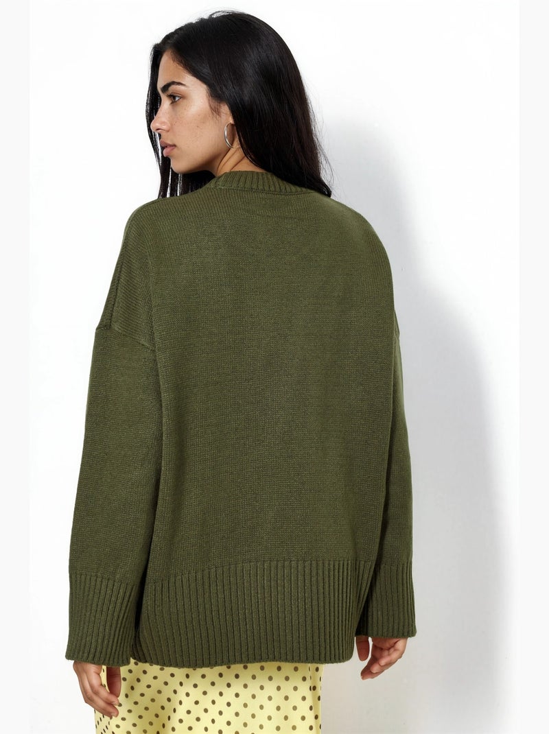 Oversized gebreide trui met ronde hals hiccup Kaki - Kiabi