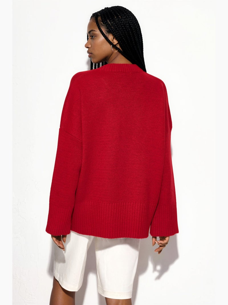 Oversized gebreide trui met ronde hals hiccup Rood - Kiabi
