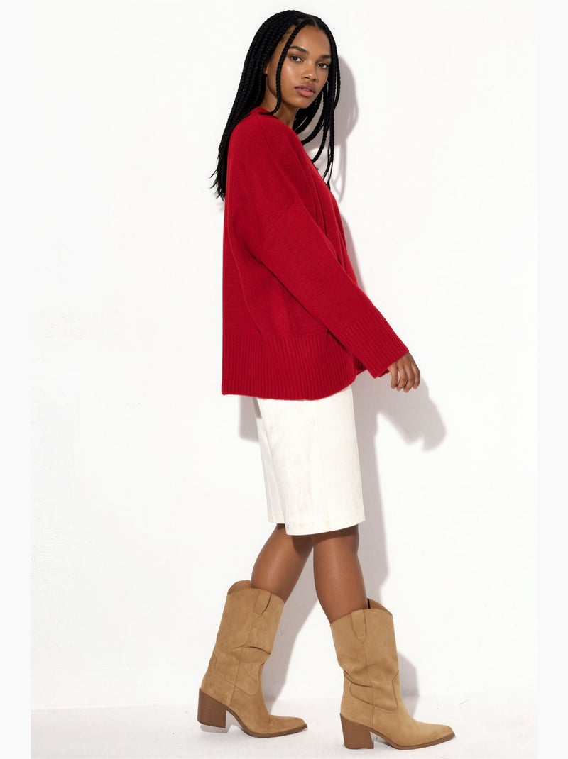 Oversized gebreide trui met ronde hals hiccup Rood - Kiabi