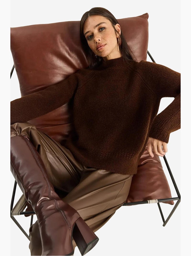 Oversized gebreide trui met ronde hals lucci Donkerbruin - Kiabi