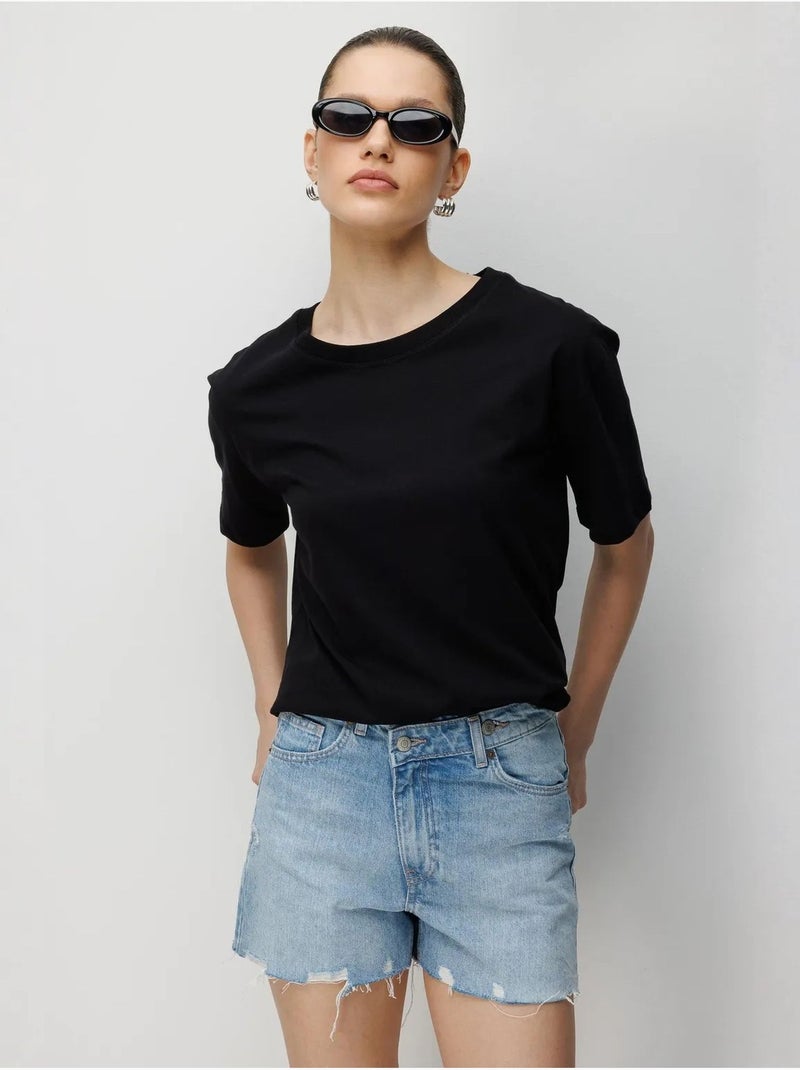 Oversized geribd t-shirt met ronde hals mixray Zwart - Kiabi