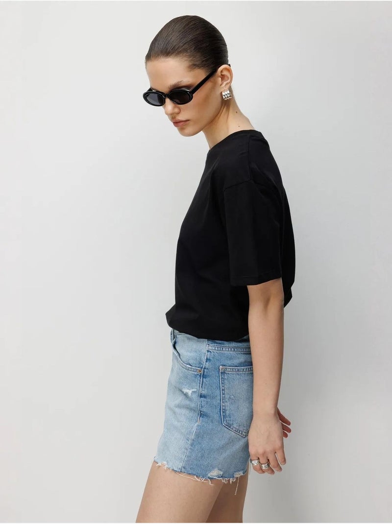 Oversized geribd t-shirt met ronde hals mixray Zwart - Kiabi