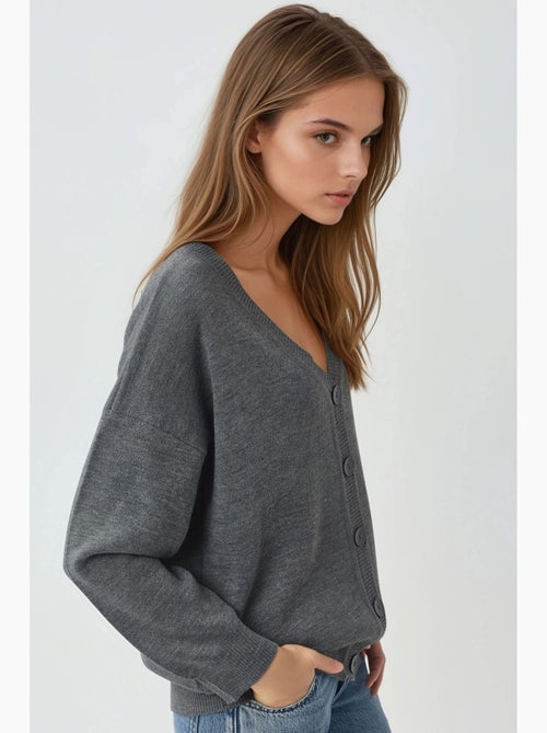 Oversized geribd v-hals vest met knopen my fashion - Kiabi Oversized geribd v-hals vest met knopen my fashion - Kiabi