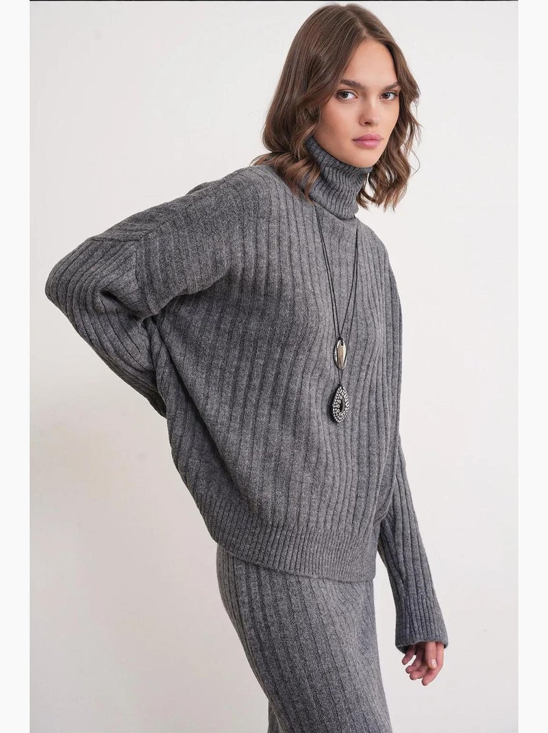 Oversized geribde coltrui mixray Donkergrijs - Kiabi