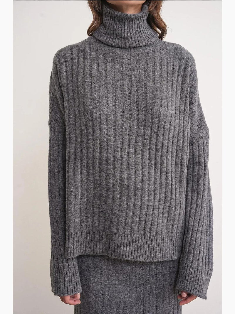 Oversized geribde coltrui mixray Donkergrijs - Kiabi