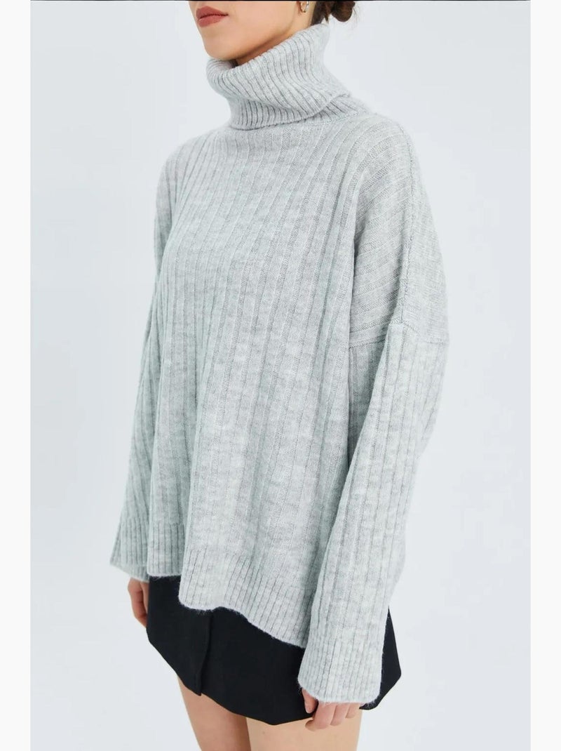 Oversized geribde coltrui mixray Grijs - Kiabi