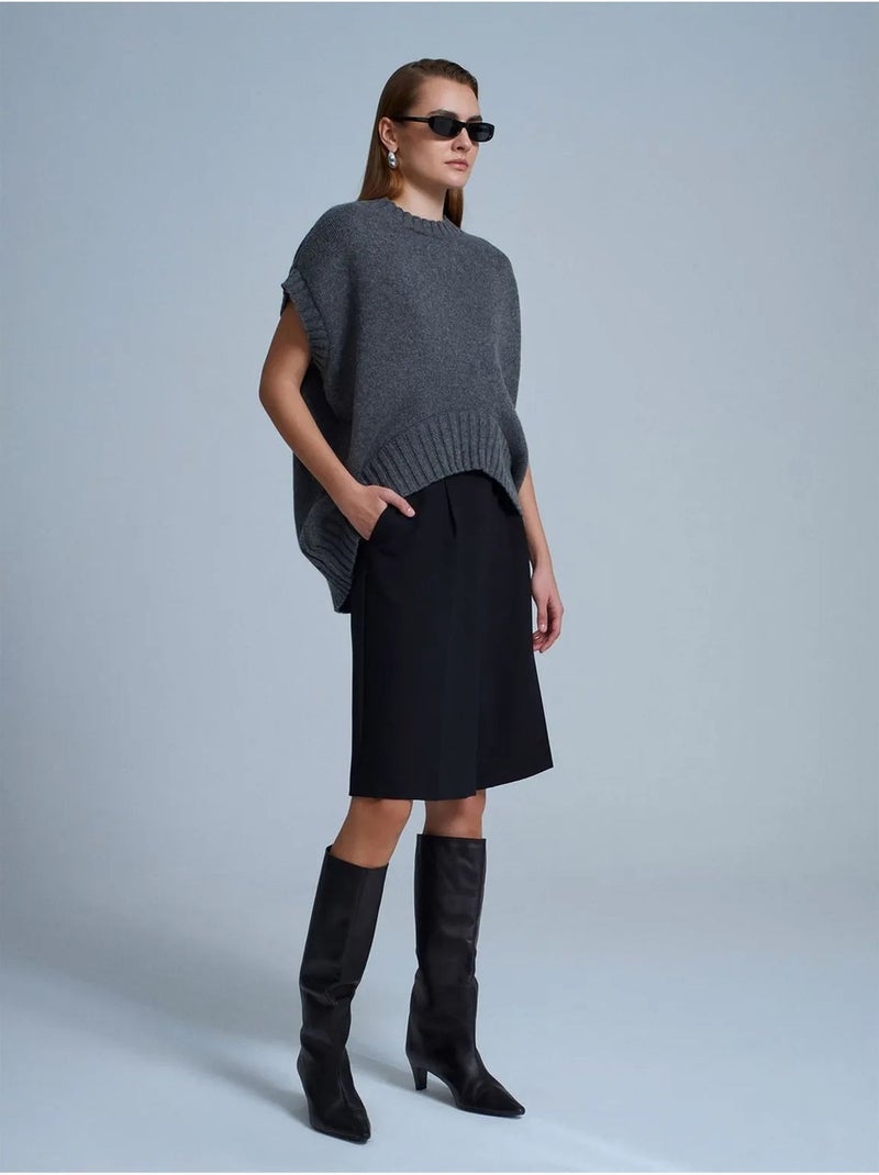 Oversized geribde gebreide pullunder dilvin Grijs Zwart - Kiabi