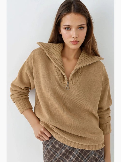 Oversized geribde gebreide trui met ritskraag my fashion - Kiabi