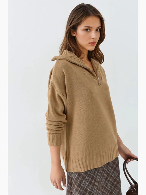 Oversized geribde gebreide trui met ritskraag my fashion - Kiabi