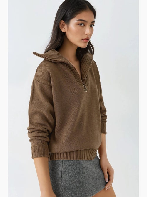 Oversized geribde gebreide trui met ritskraag my fashion - Kiabi Oversized geribde gebreide trui met ritskraag my fashion - Kiabi