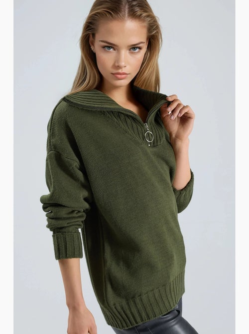 Oversized geribde gebreide trui met ritskraag my fashion - Kiabi Oversized geribde gebreide trui met ritskraag my fashion - Kiabi