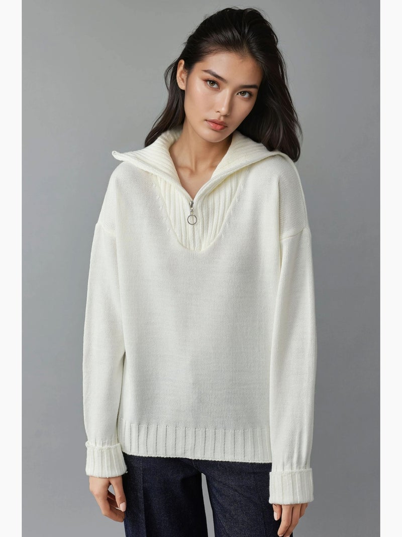 Oversized geribde gebreide trui met ritskraag my fashion Wit - Kiabi