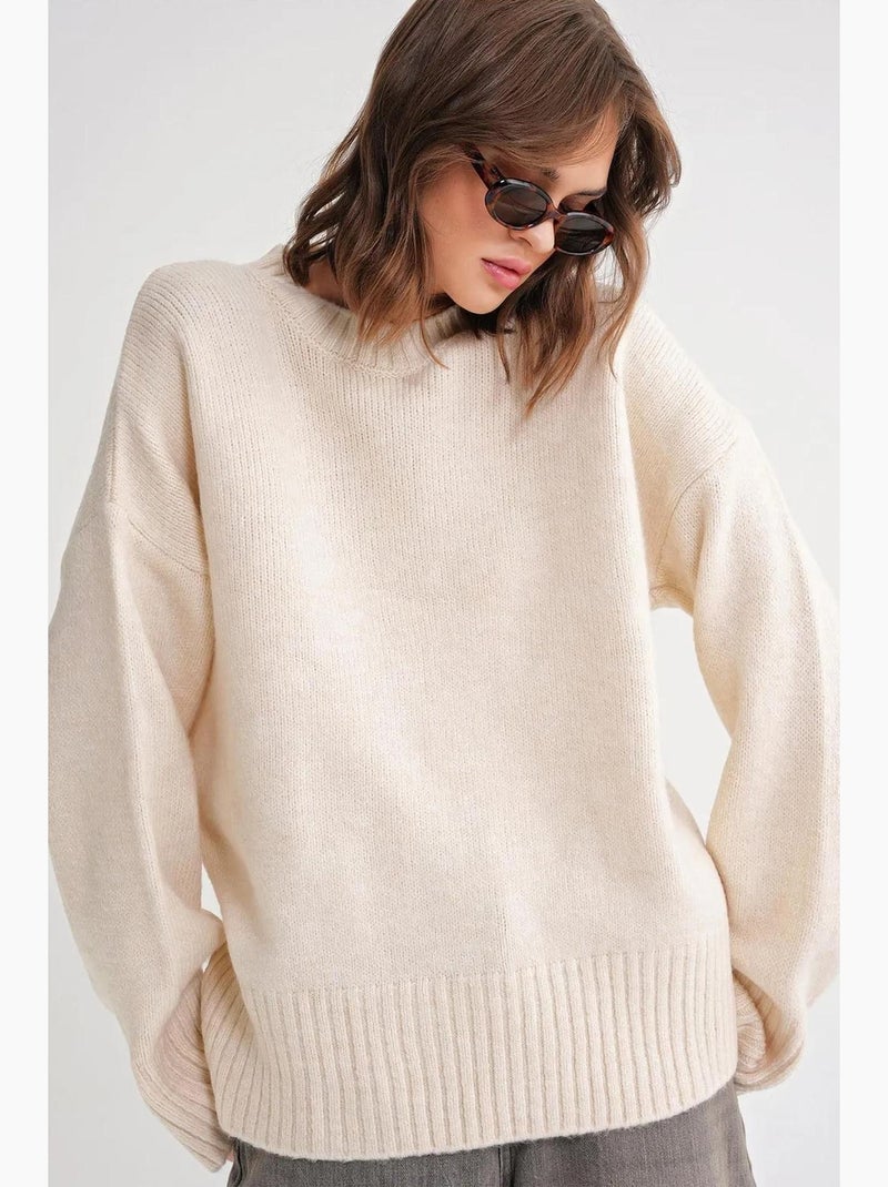 Oversized geribde gebreide trui met ronde hals mixray Crème - Kiabi