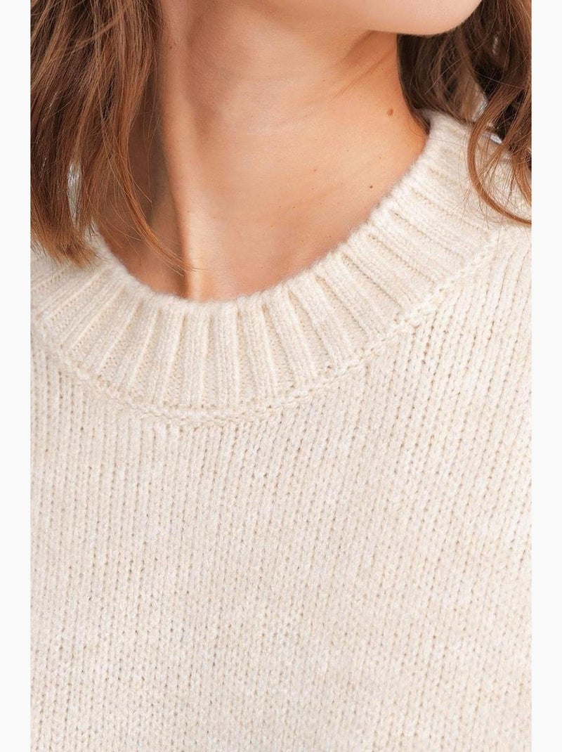 Oversized geribde gebreide trui met ronde hals mixray Crème - Kiabi