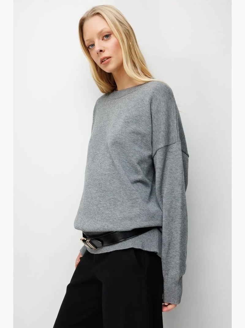 Oversized geribde gebreide trui mixray Donkergrijs - Kiabi