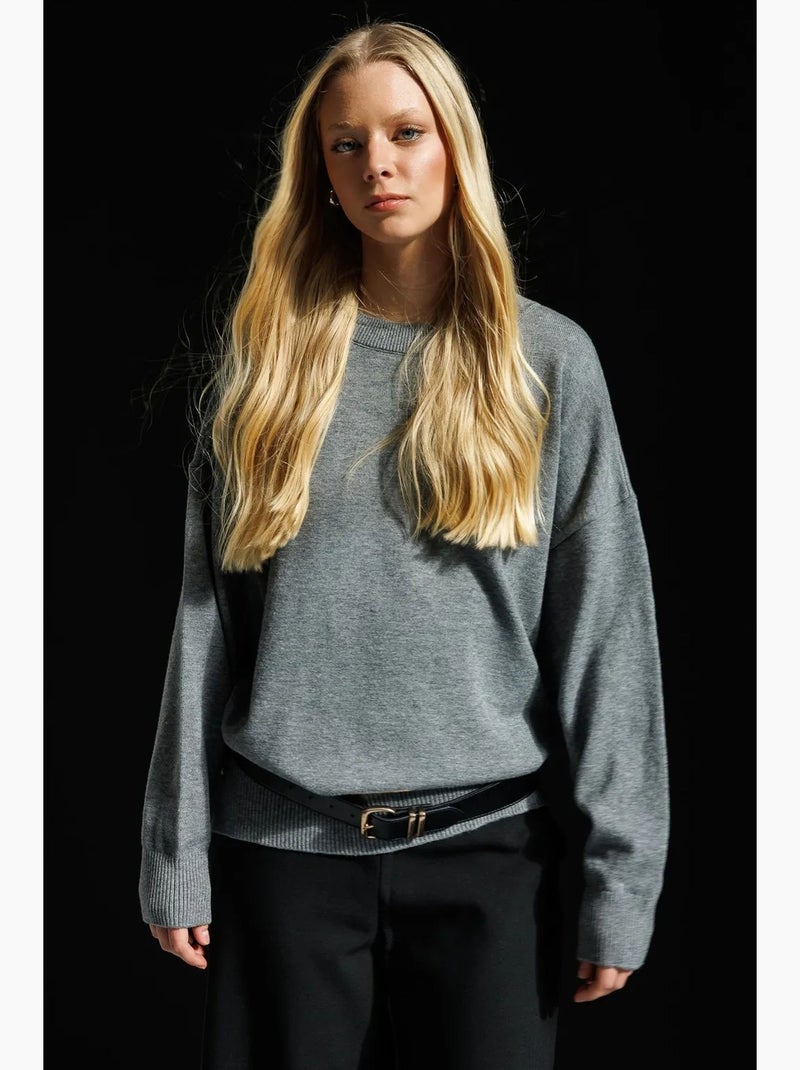 Oversized geribde gebreide trui mixray Donkergrijs - Kiabi