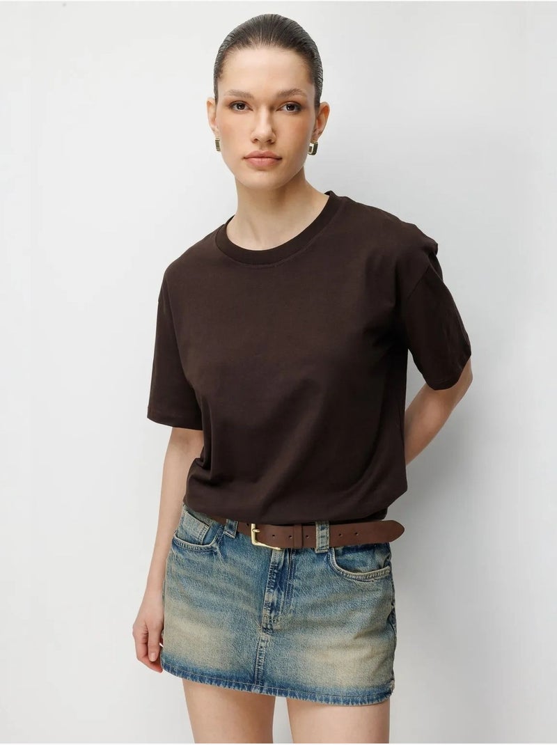 Oversized geribde t-shirtset met ronde hals (tweedelig) mixray Chocoladebruin - Kiabi