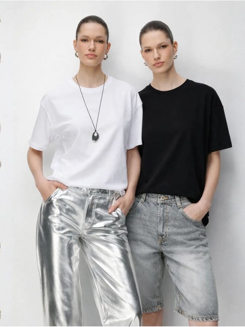 Oversized geribde t-shirtset met ronde hals (tweedelig) mixray - Kiabi