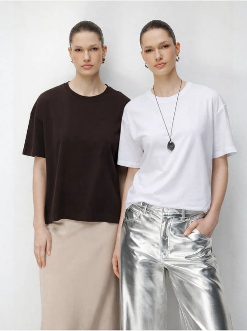 Oversized geribde t-shirtset met ronde hals (tweedelig) mixray - Kiabi