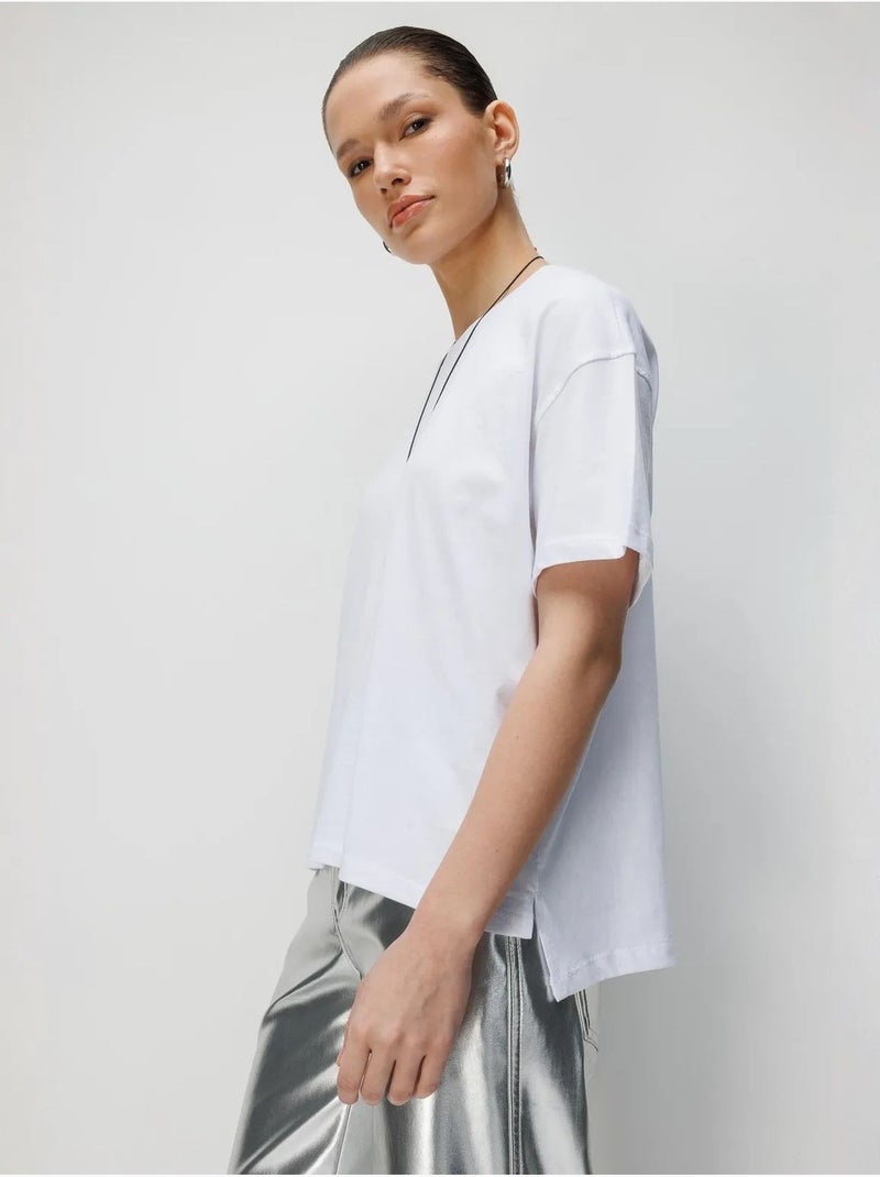 Oversized geribde t-shirtset met ronde hals (tweedelig) mixray Wit - Kiabi