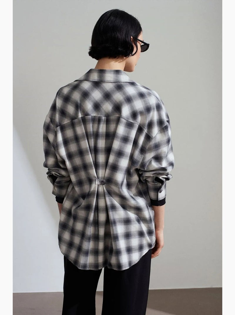 Oversized geruite blouse met lange mouwen dilvin Grijs - Kiabi