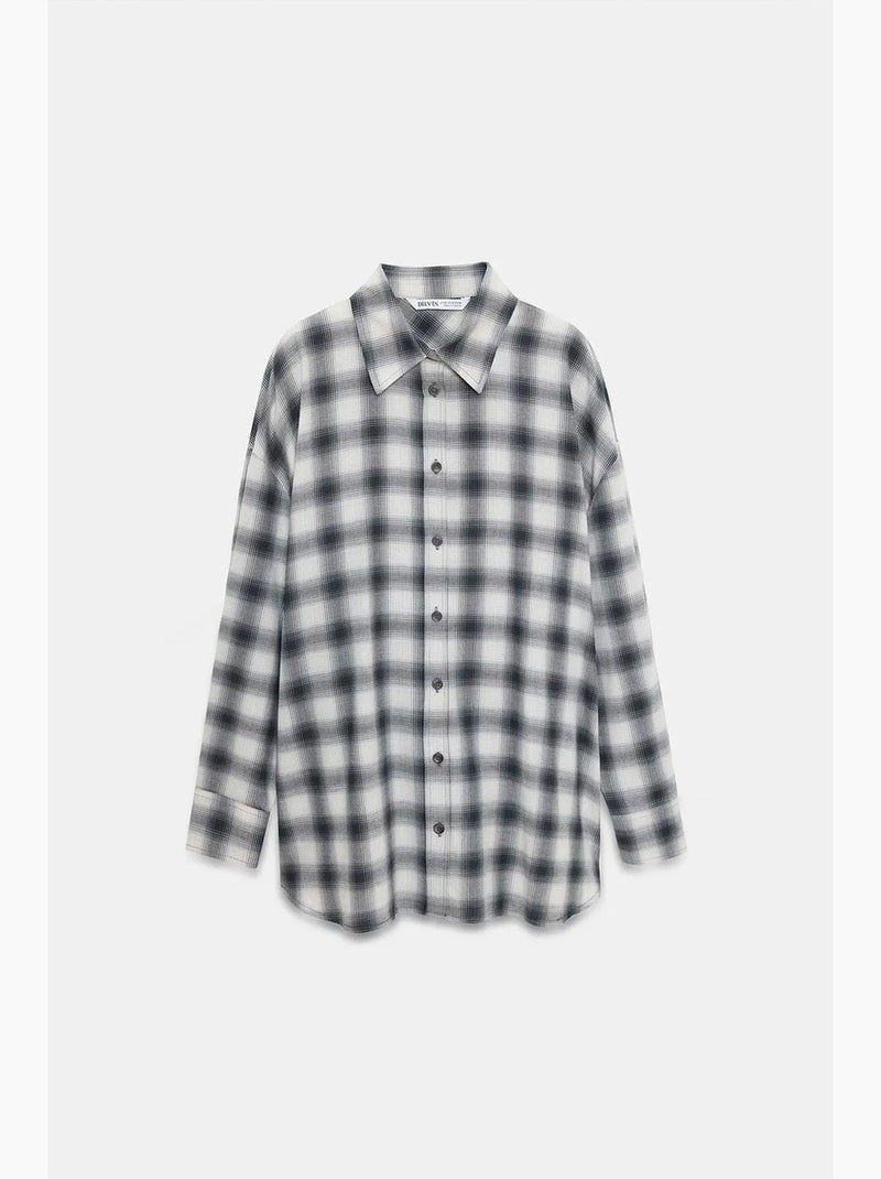 Oversized geruite blouse met lange mouwen dilvin Grijs - Kiabi