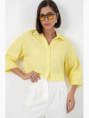 Oversized gestreept cropped overhemd met knoopsluiting bdart