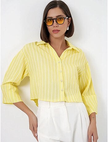 Oversized gestreept cropped overhemd met knoopsluiting bdart