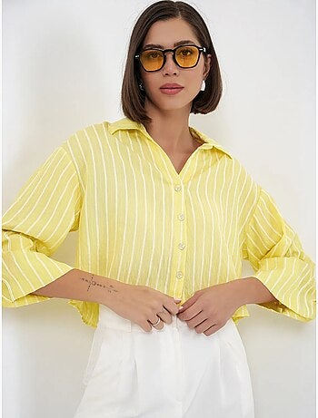 Oversized gestreept cropped overhemd met knoopsluiting bdart