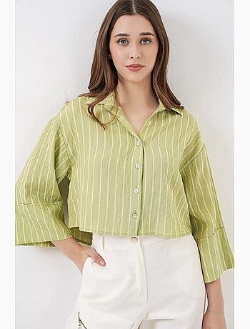 Oversized gestreept cropped overhemd met knoopsluiting bdart