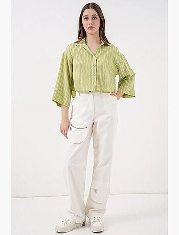 Oversized gestreept cropped overhemd met knoopsluiting bdart