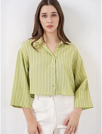 Oversized gestreept cropped overhemd met knoopsluiting bdart
