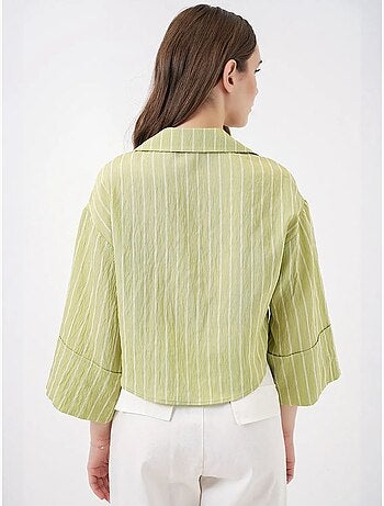Oversized gestreept cropped overhemd met knoopsluiting bdart
