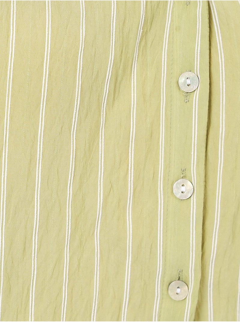 Oversized gestreept cropped overhemd met knoopsluiting bdart Groen - Kiabi