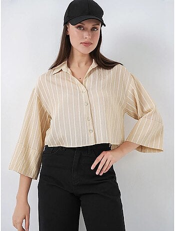 Oversized gestreept cropped overhemd met knoopsluiting bdart