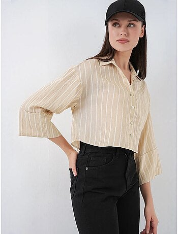 Oversized gestreept cropped overhemd met knoopsluiting bdart
