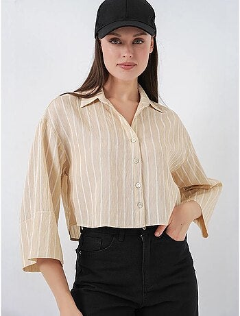 Oversized gestreept cropped overhemd met knoopsluiting bdart