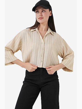 Oversized gestreept cropped overhemd met knoopsluiting bdart