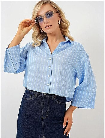 Oversized gestreept cropped overhemd met knoopsluiting bdart