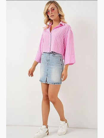 Oversized gestreept cropped overhemd met knoopsluiting bdart