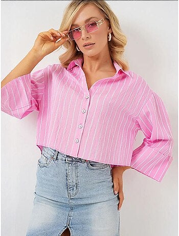 Oversized gestreept cropped overhemd met knoopsluiting bdart