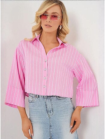 Oversized gestreept cropped overhemd met knoopsluiting bdart