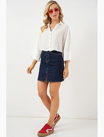 Oversized gestreept cropped overhemd met knoopsluiting bdart